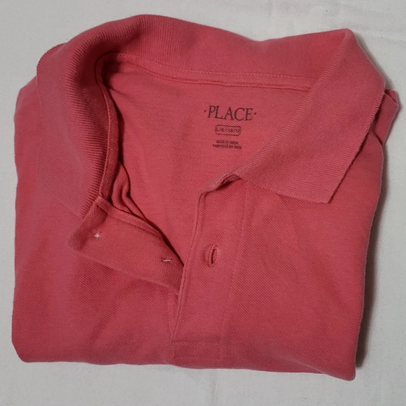Childrens Place Boys Coral Pink Collared Short Sleeve Polo Pique Shirt L‎ 10-12 - Picture 3 of 3